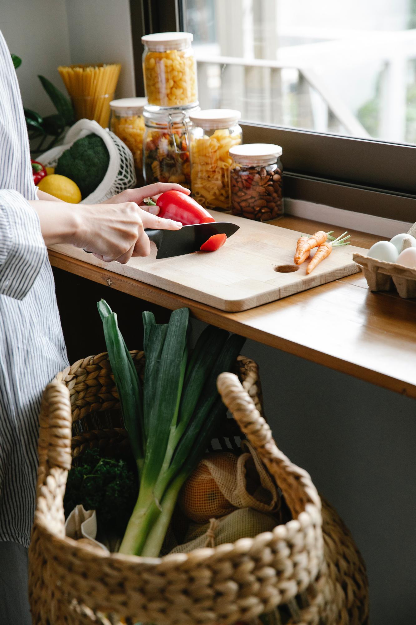 Kitchen counter with prepared mise en place